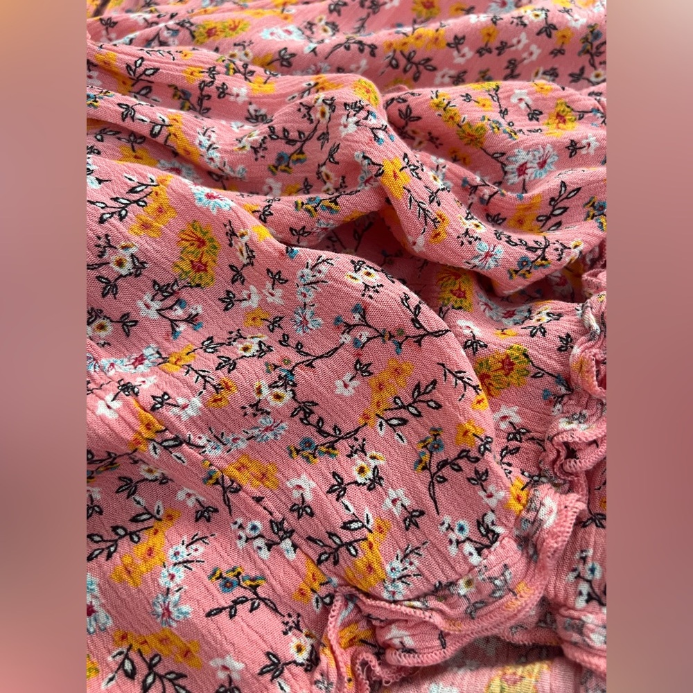 Wild Fable Pink and Orange Micro Floral Tiered Mini Sundress W/ Smock Detail. S. - Picture 12 of 12